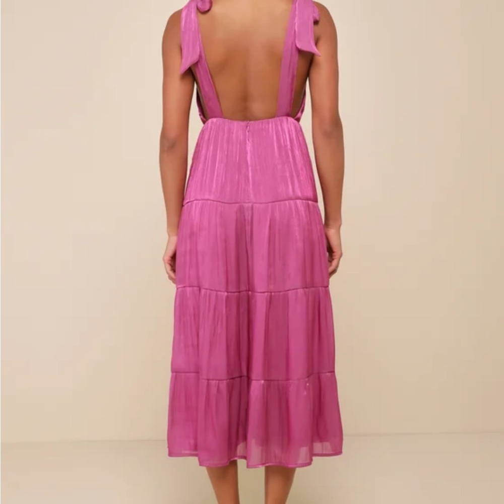 🩷Magenta tie strap tiered midi dress🩷